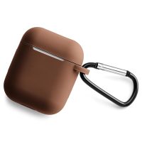 Căsuță din silicon pentru Airpods 1 și 2 cu carabină - Maro