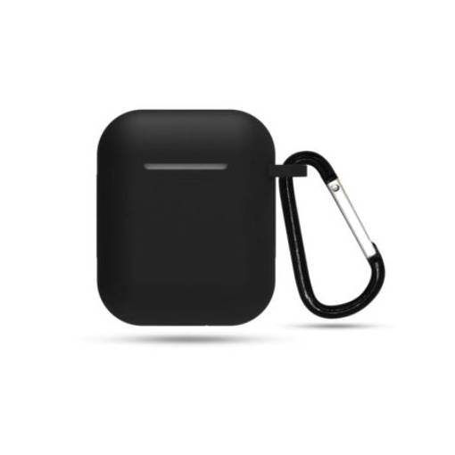 Foto - Husă din silicon pentru Airpods 1 și 2 cu carabină - Neagră