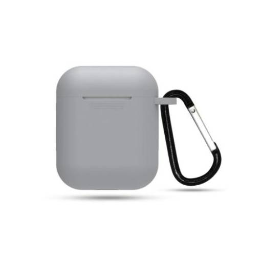Foto - Husă din silicon pentru Airpods 1 și 2 cu carabină - Gri