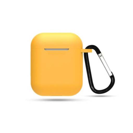 Foto - Husă din silicon pentru Airpods 1 și 2 cu carabină - Galben