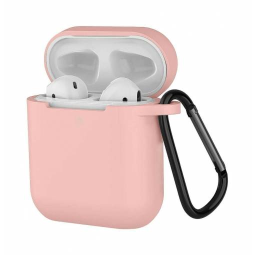 Foto - Husă din silicon pentru Airpods 1 și 2 cu carabină - Roz pal