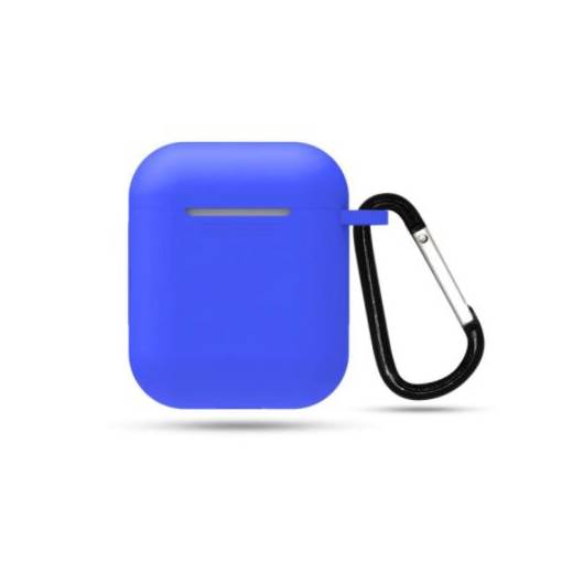 Foto - Husă din silicon pentru Airpods 1 și 2 cu carabină - Albastră