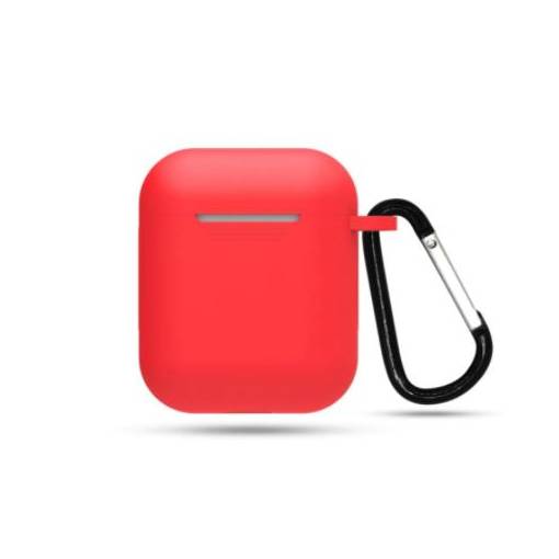 Foto - Husă din silicon pentru Airpods 1 și 2 cu carabină - Roșie