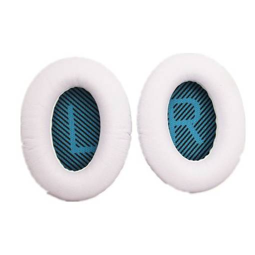 Foto - Casti de urechi din piele pentru castile Bose QuietComfort 2, 15, 25 si 35 - Albe cu interior albastru