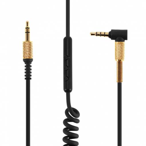 Foto - Cablul audio Aux 3.5 mm pentru căștile Marshall Major - negru, împletit cu microfon