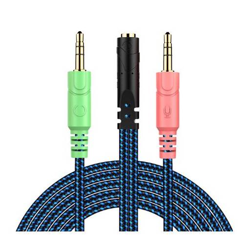 Foto - Conector pentru cablu audio pentru căști Sennheiser, Kingston HyperX, Bose, Logitech, JBL - albastru, 20 cm