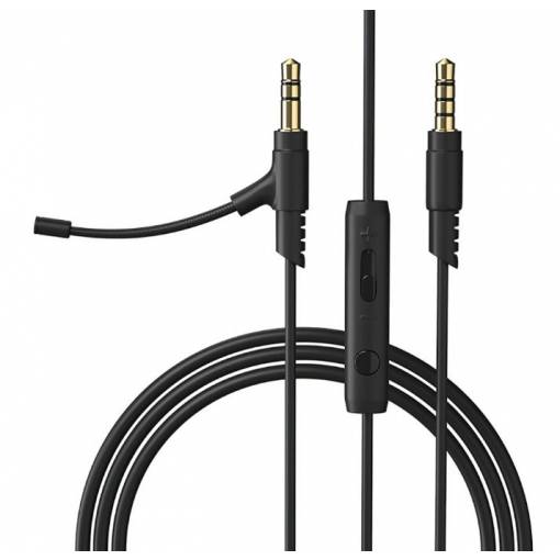 Foto - Cablul audio pentru căști Sony MDR-10RBT, 10RNC, 10R, 1R, 1RMK2 și 1AM2 - Negru, din silicon cu microfon