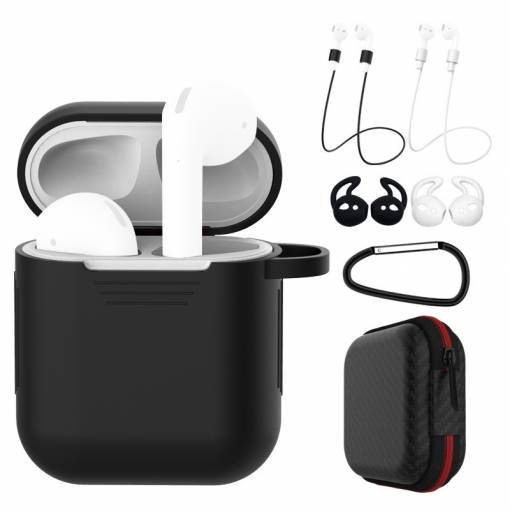 Foto - Husă de silicon pentru Airpods, set de 5 bucăți - Negru și alb