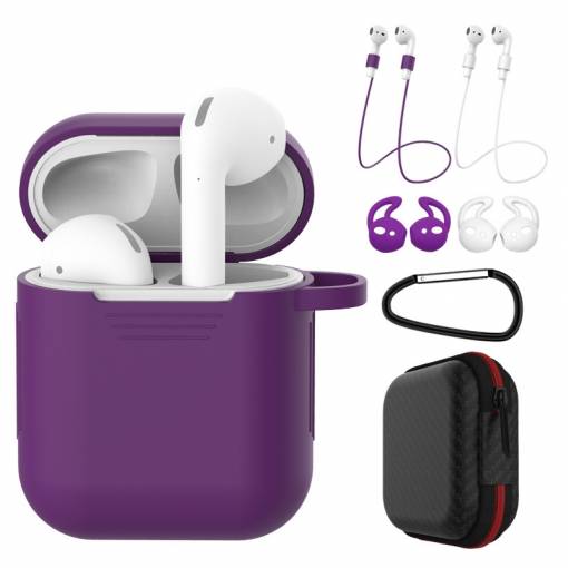 Foto - Carcasă din silicon pentru Airpods, set de 5 bucăți - Violet și alb
