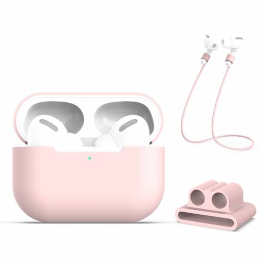 Foto - Husă din silicon pentru Airpods Pro, set de 3 bucăți - Roz